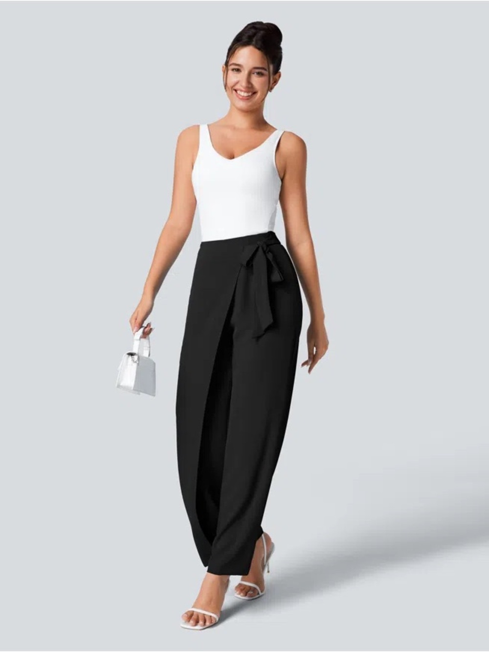 NWT Halara Black Flex sz L TALL High Waisted Tie Side Wide Leg Work Pants Wrap
